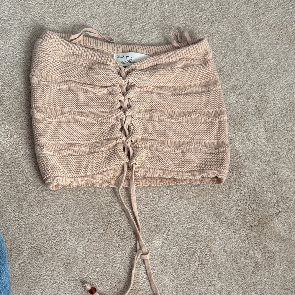 Vintage Havana Lace-Up Knit Tube top